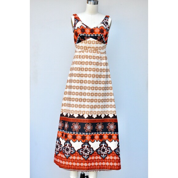 50s 60s MALIHINI Hawaii Maxi Dress - Hawaiian Psychedelic Floral Dress - Tiki XS - Picture 7 of 10